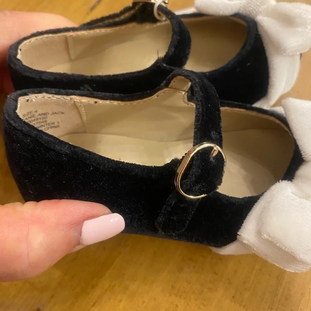 Janie & Jack Infant Girls Velvet Black Flats Dress Shoes New size 4